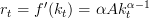 r_t = f'(k_t) = \alpha A k_t^{\alpha-1}